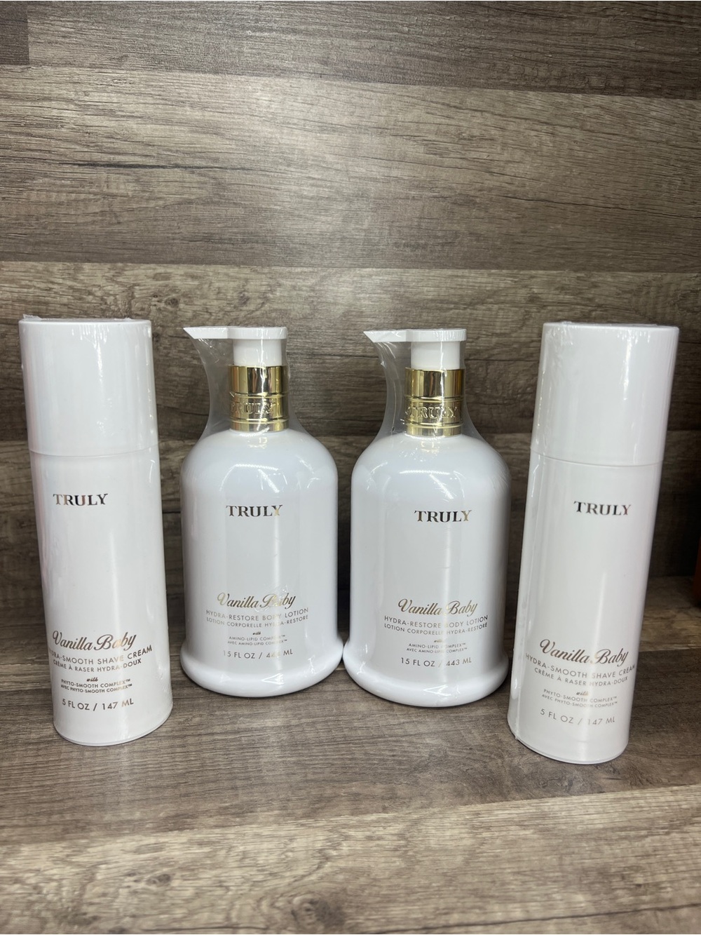 TRULY Vanilla Baby Hydra-Smooth Shave Cream & Hydra-Restore Body Lotion Set of 4